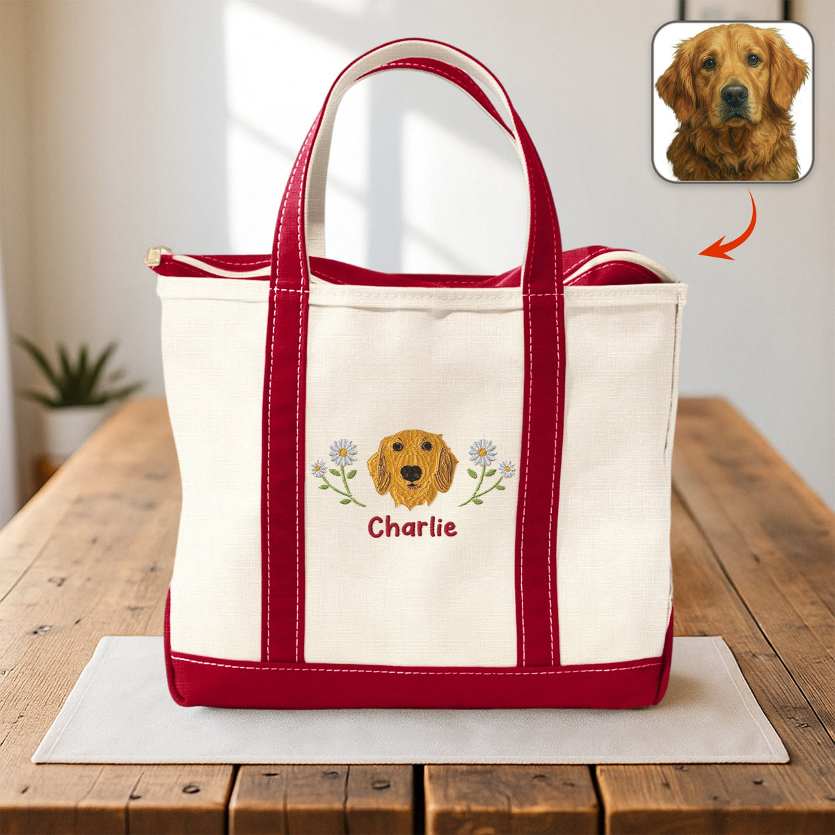 Custom Pet With Birth Month Flower Embroidered Monogram Beach Bag HO82 894240