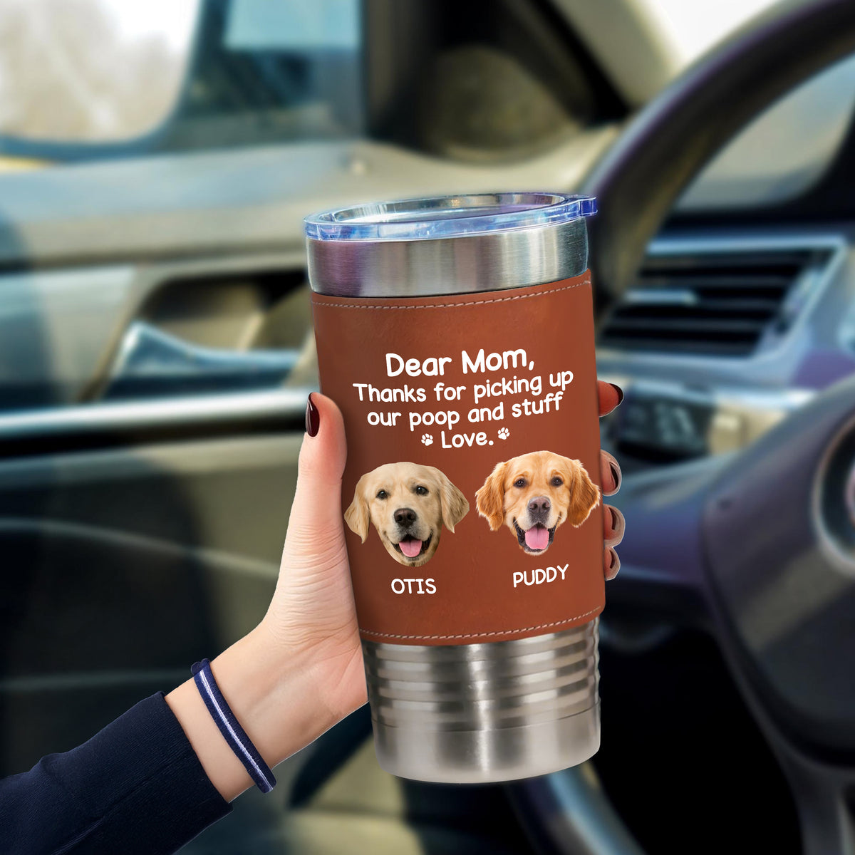 Dear Dad, Thanks For Picking Up My Poop & Stuff Personalized Leather Tumbler CH07 896128