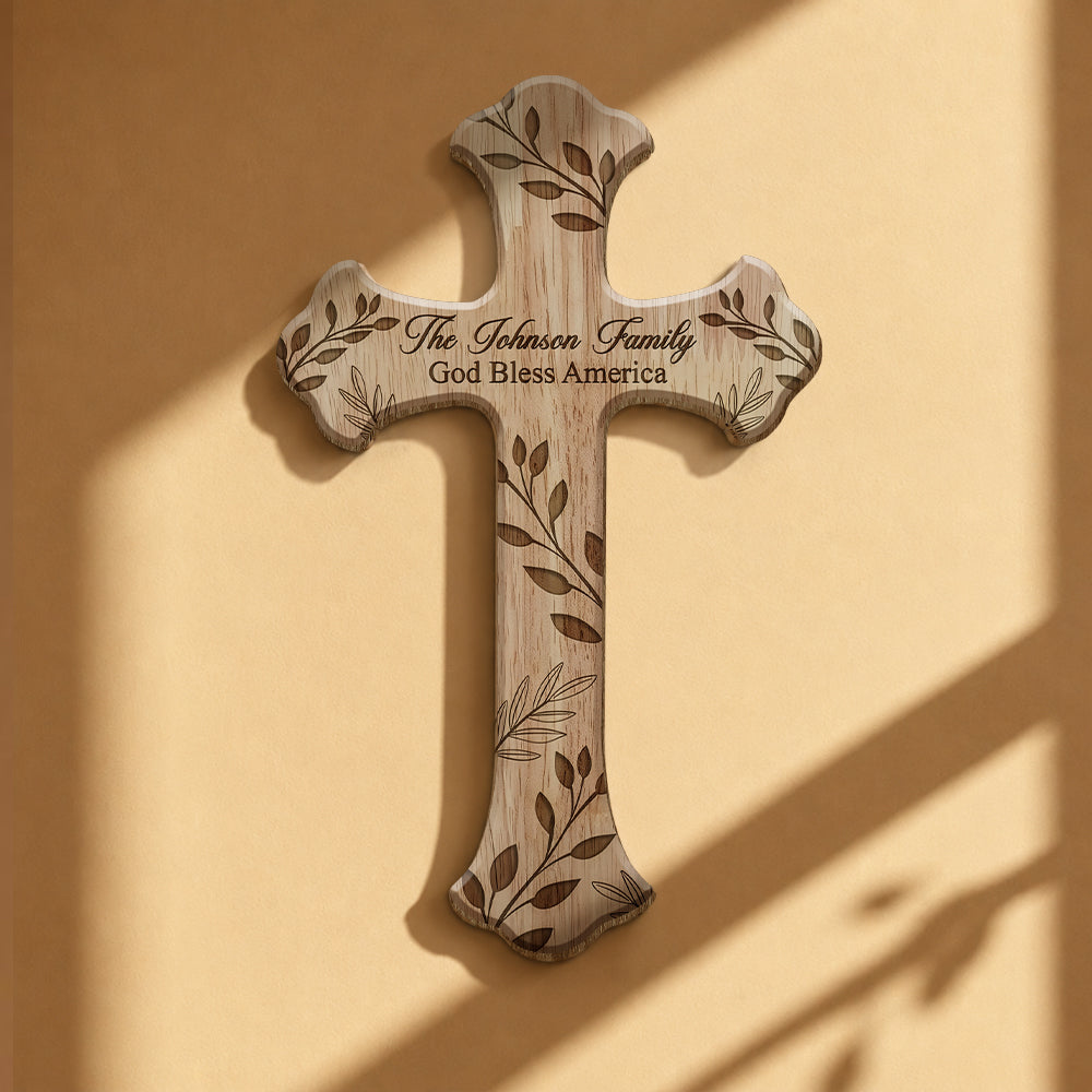 Custom Family Name God Bless America Christian Wooden Door Sign LM32 899961