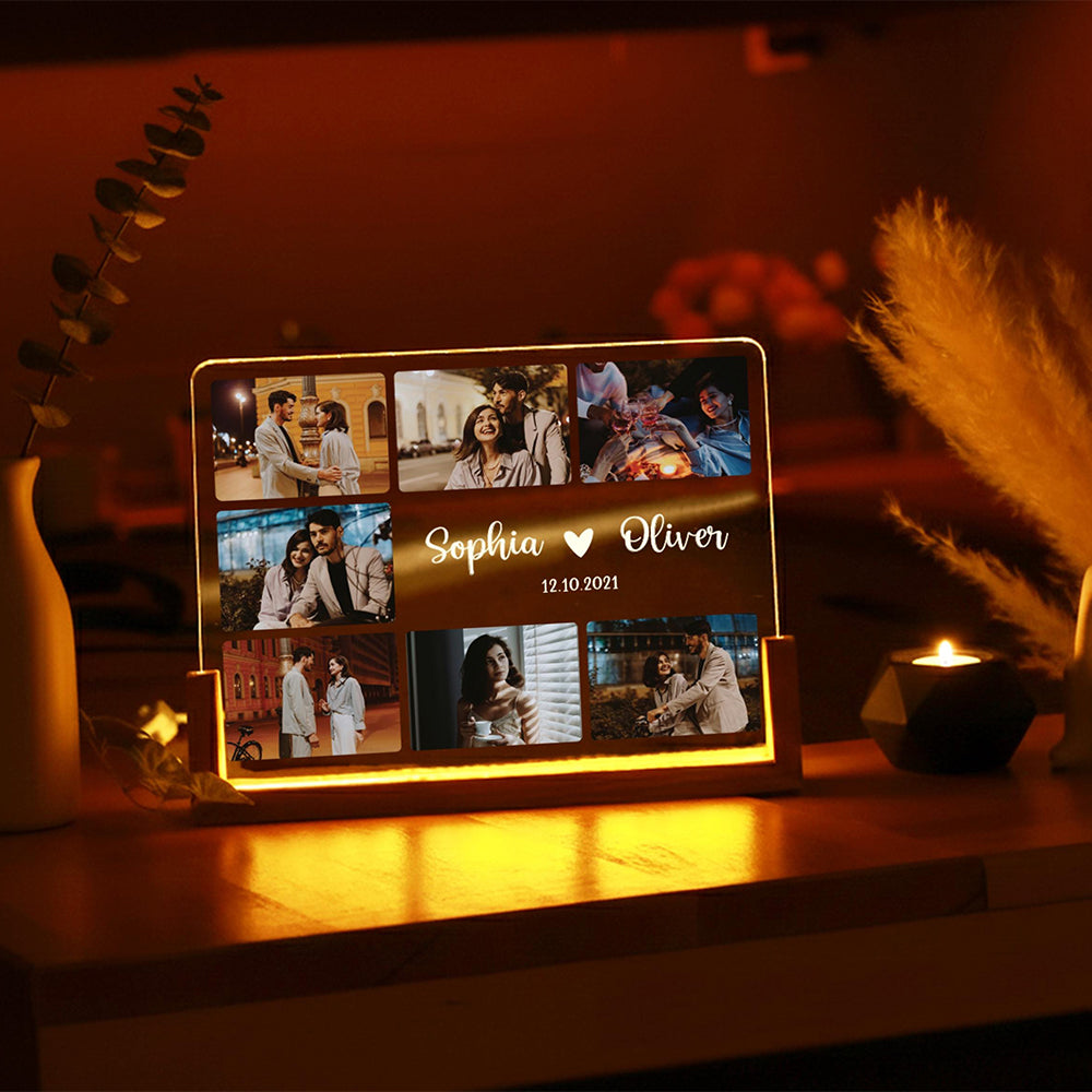 Custom Couple Photo Collage Acrylic Plaque LED Night Light - Gift for Her, Gift for Him LM32 899161