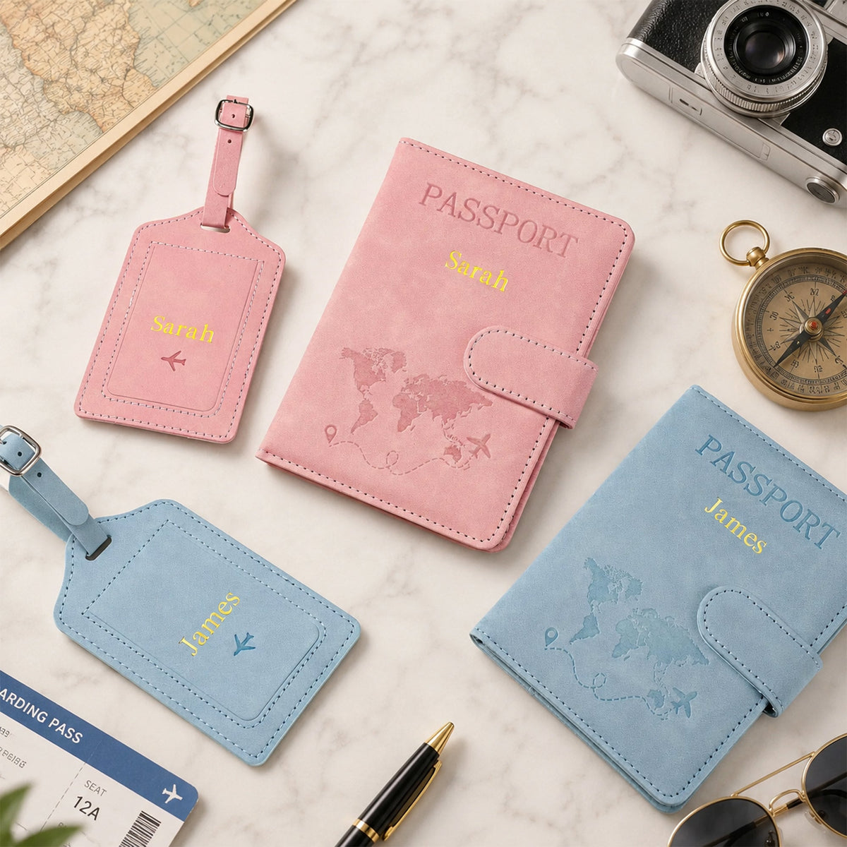 Personalized Name Passport Holder & Luggage Tag Set for Travelers, Custom Travel Gift HA75 919086