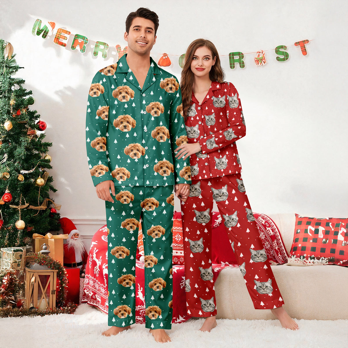 Custom Dog Cat Face Christmas Pajamas, Funny Holiday Outfit For Pet Owners LM32 670109