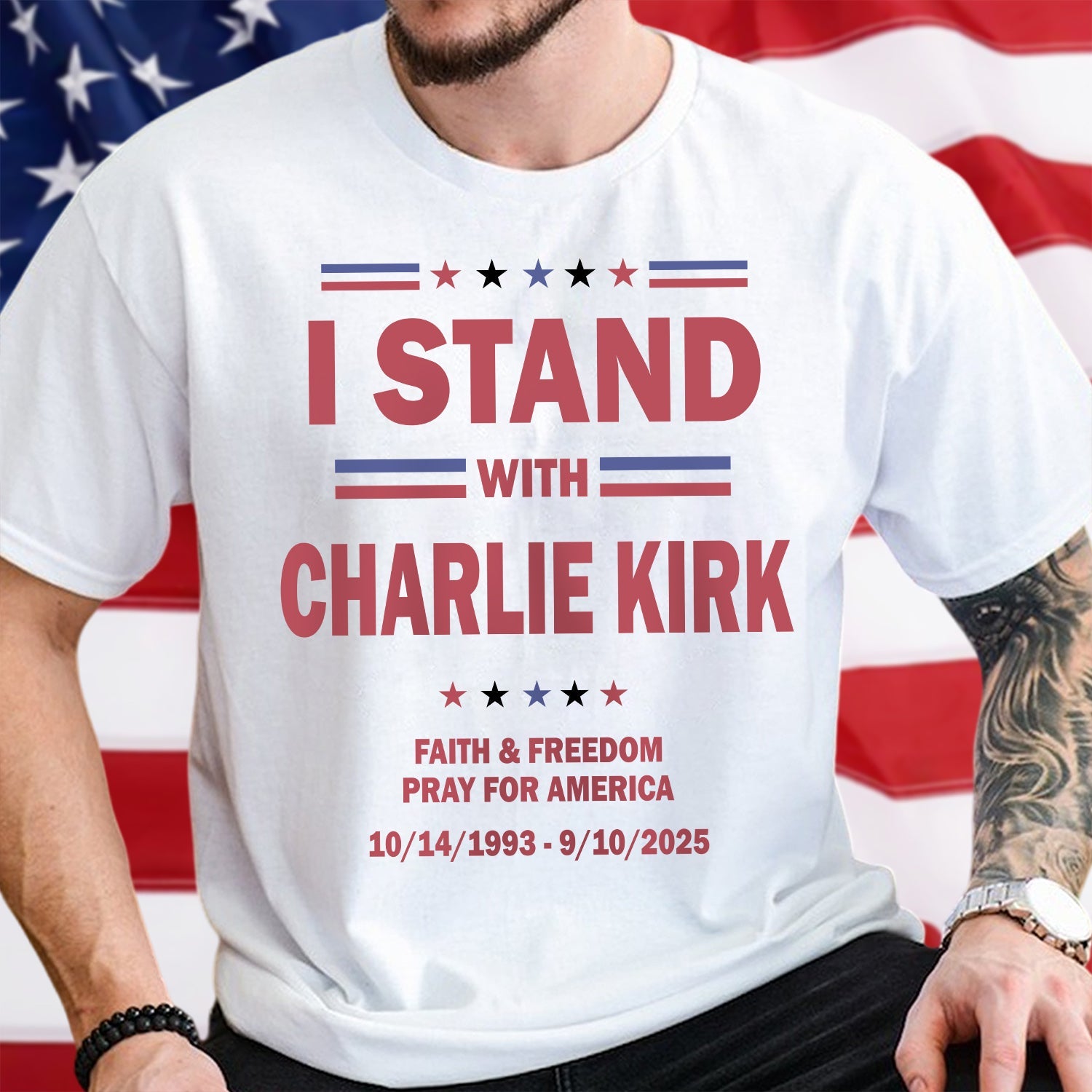 I Stand With Charlie Kirk, Faith & Freedom Bright Shirt LM32 65481