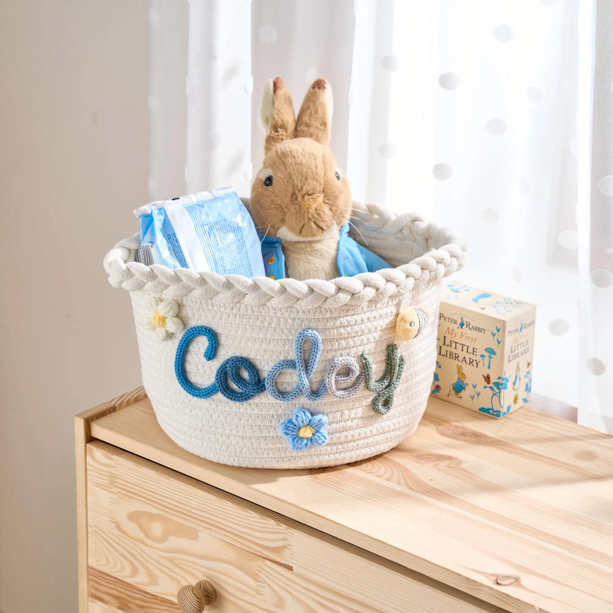 Personalized Woven Basket – Custom Name Storage Basket for Baby Toys, Nursery Organizer or Pet Toy Bin, Handmade Gift HO82 903016