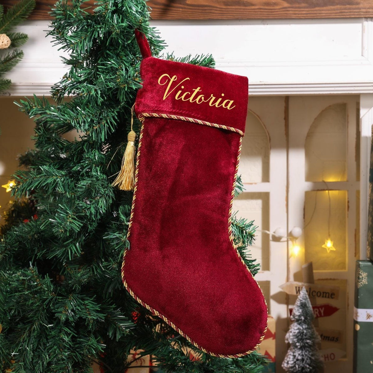 Personalized Velvet Christmas Stockings, Holiday Decorations, Christmas Gift LM32 670271