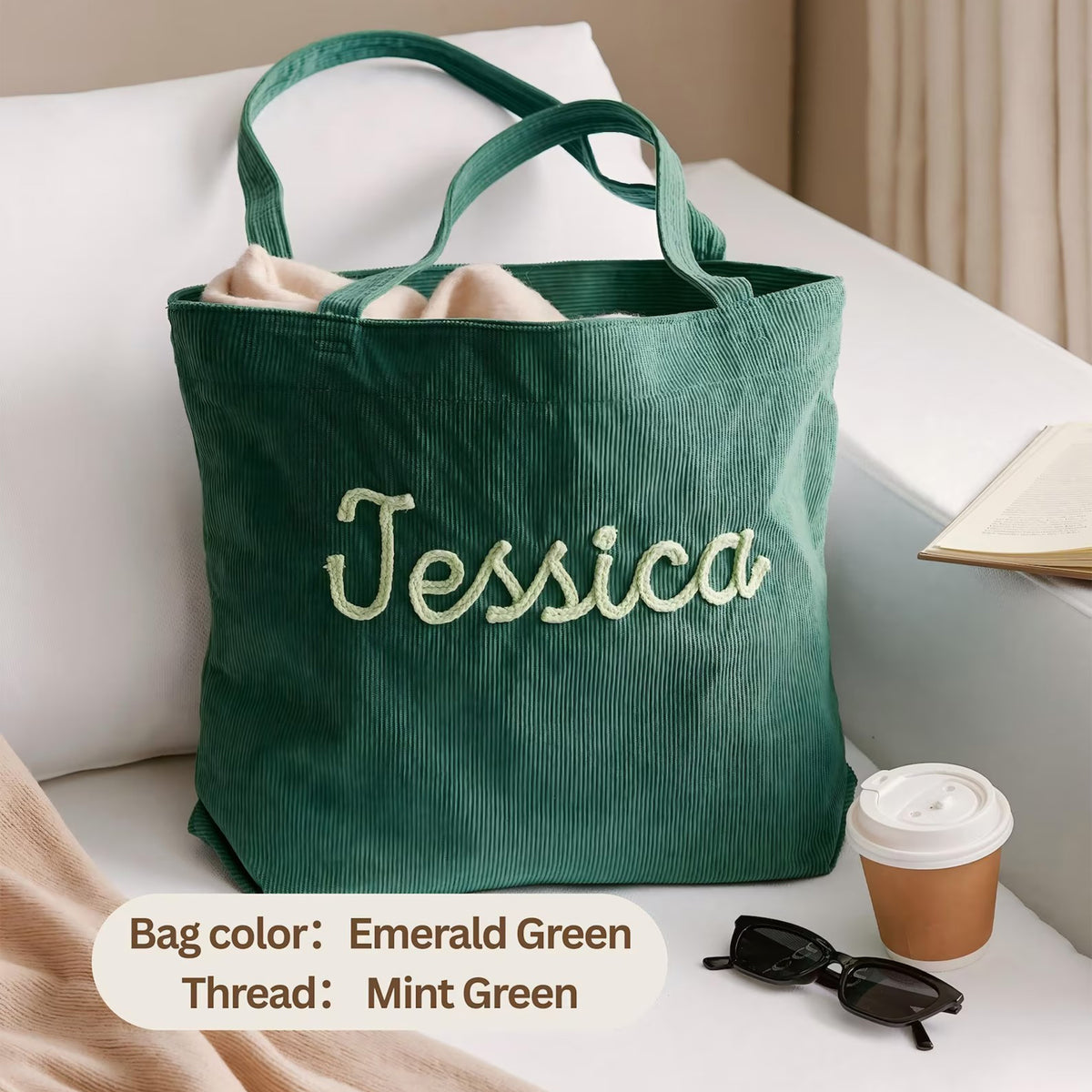 Personalized Embroidered Corduroy Tote - Bridesmaid Gift, Everyday Essential & Weekender HA75 920584