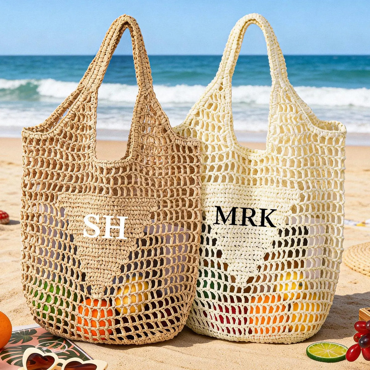 Custom Initials Beach Straw Bag - Summer Gift For Women, Mother's Day, Wife, Girlfriend HO82 902040