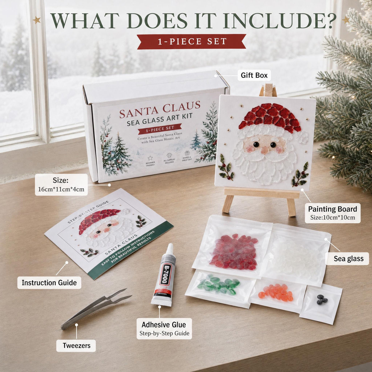 DIY Christmas Santa Sea Glass Mosaic Art Kit, Holiday Decor Gift LM32 670409