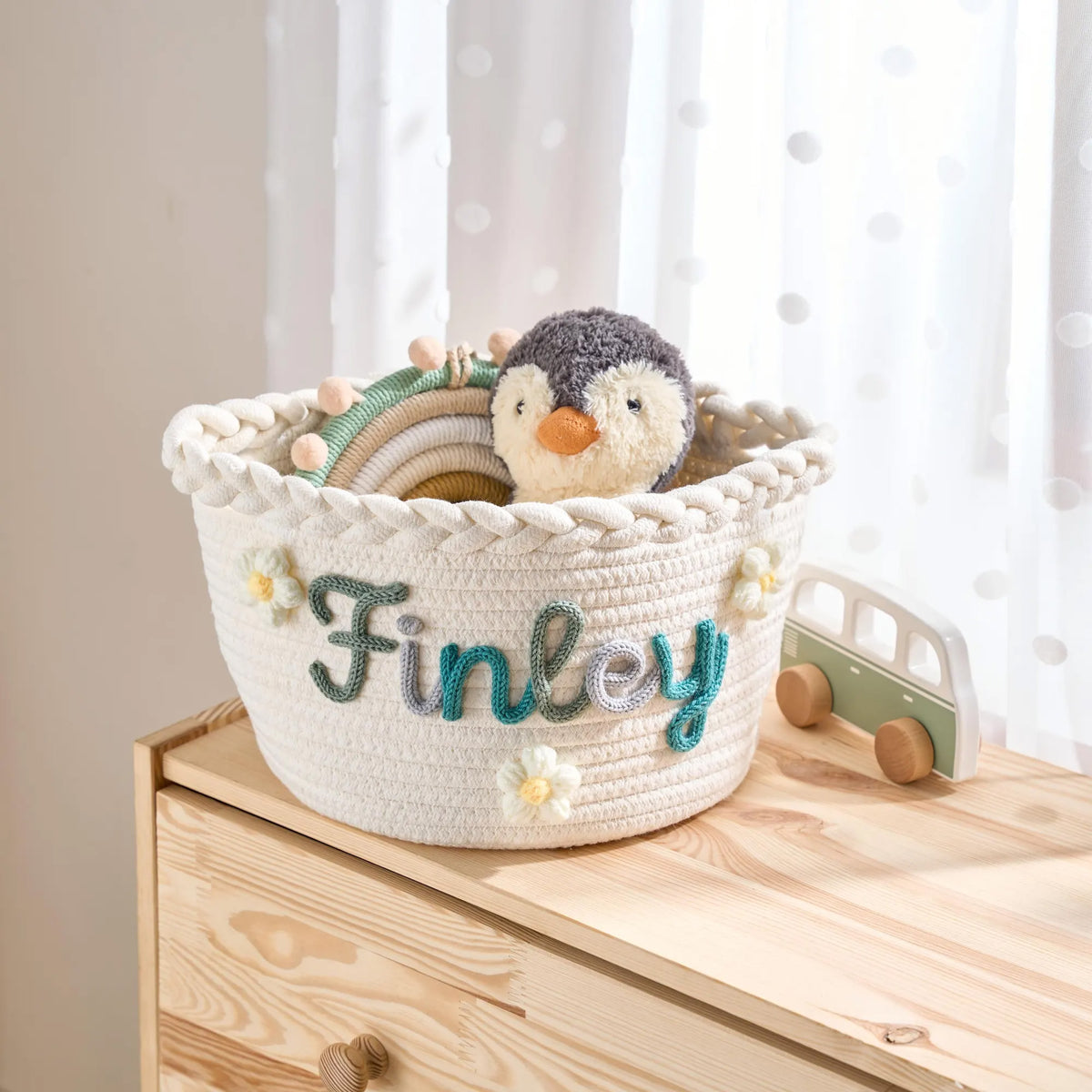 Personalized Woven Basket – Custom Name Storage Basket for Baby Toys, Nursery Organizer or Pet Toy Bin, Handmade Gift HO82 903016