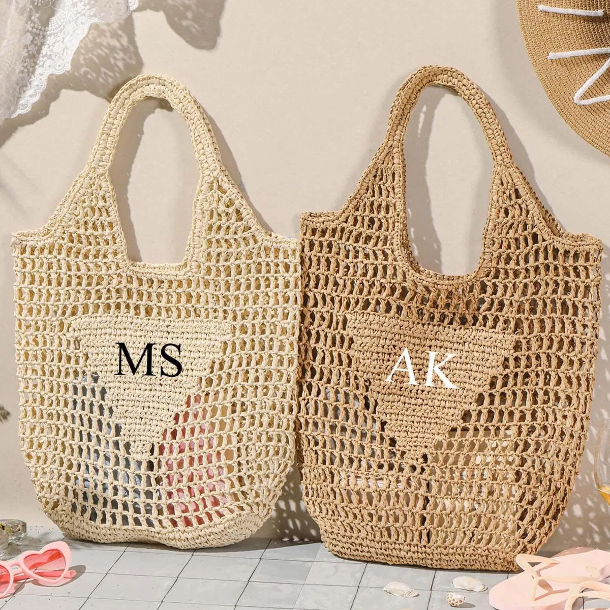 Custom Initials Beach Straw Bag - Summer Gift For Women, Mother's Day, Wife, Girlfriend HO82 902040