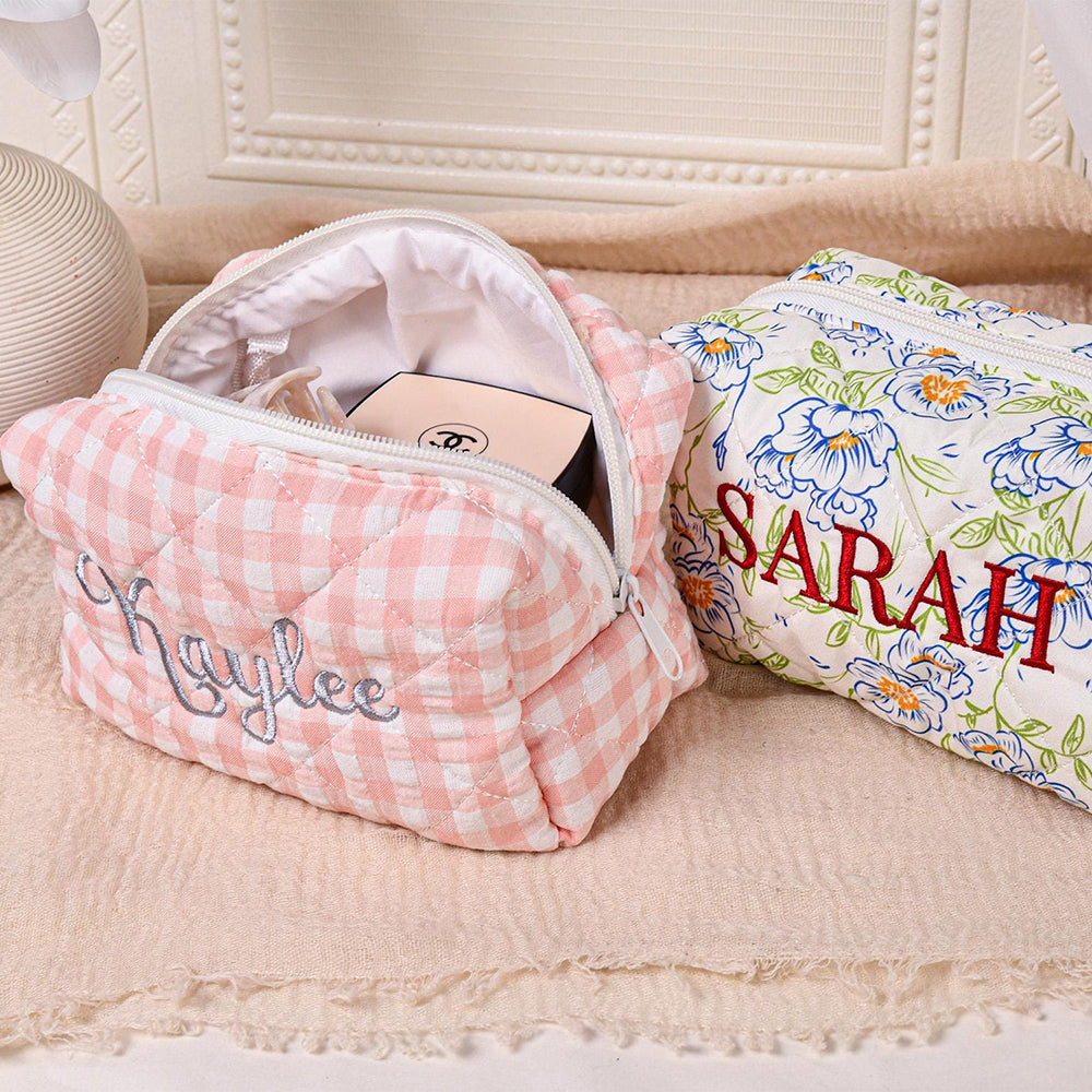 Personalized Name Floral Embroidered Makeup Bag - Gift For Girlfriend, Women Toiletry Bag, Bridesmaid Gift LM32 897409