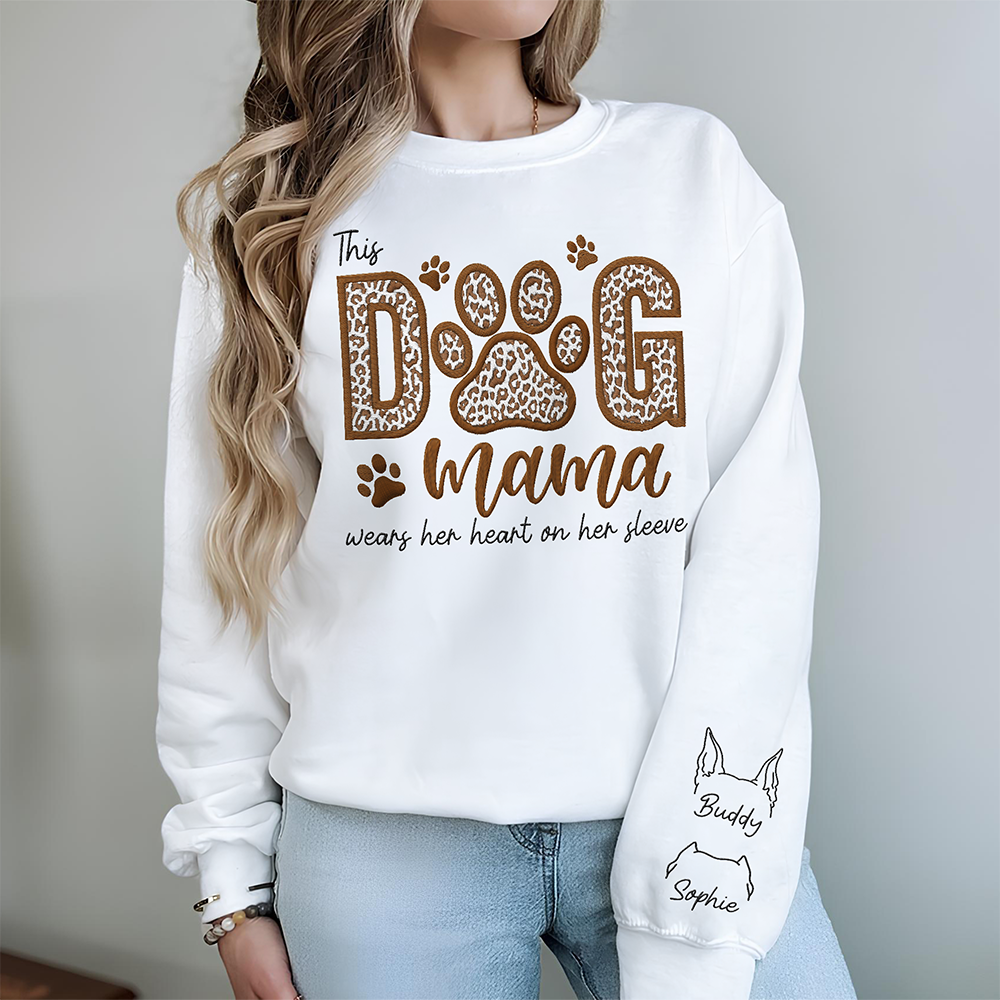 This Dog Mom Wears Her Heart On Her Sleeves Dog Personalized Sleeve Embroidered Sweatshirt HA75 892012
