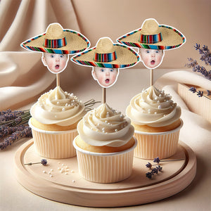 Custom Photo Mexican Fiesta Sombrero Maracas Birthday Decoration Party Cupcake Toppers HA75 892110