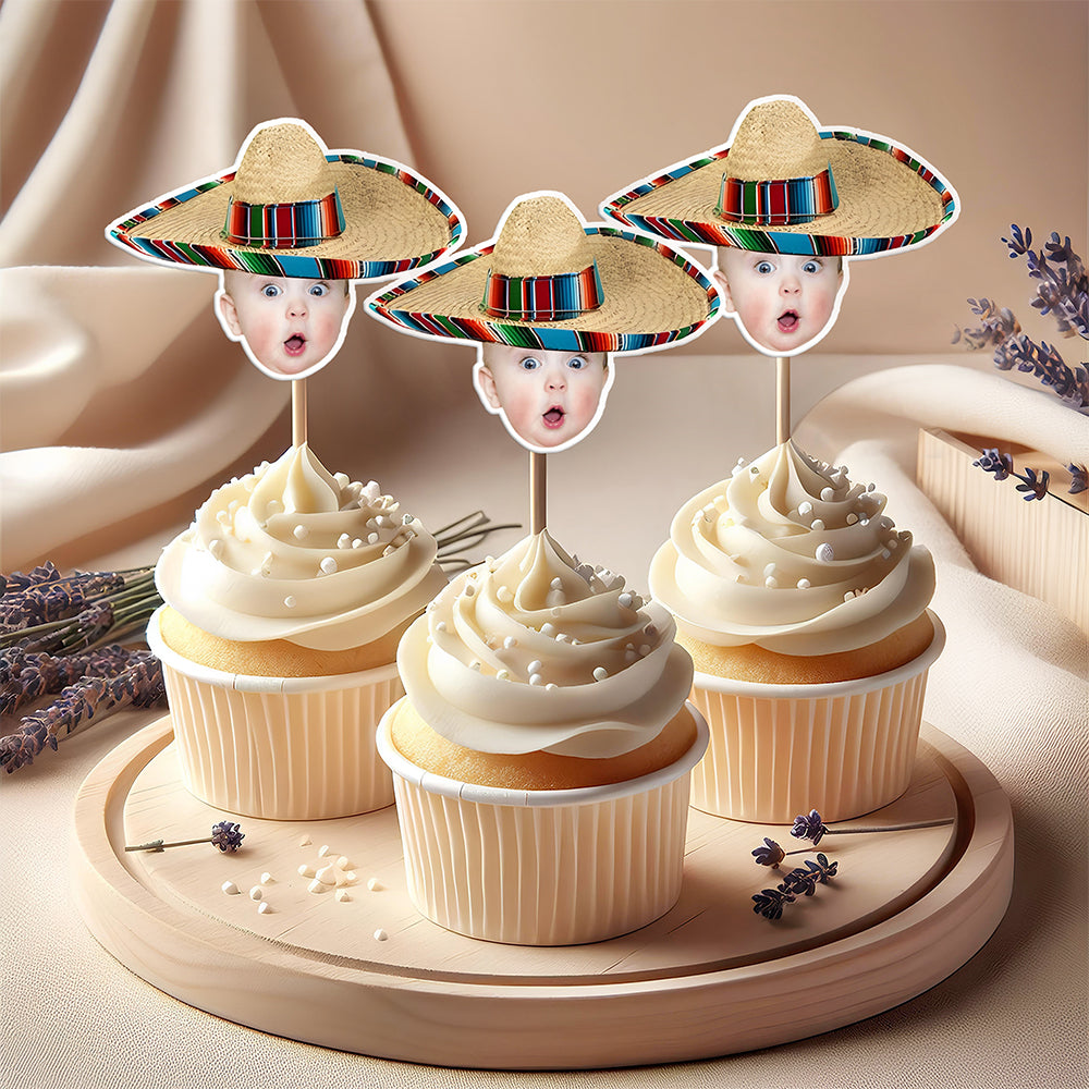Custom Photo Mexican Fiesta Sombrero Maracas Birthday Decoration Party Cupcake Toppers HA75 892110