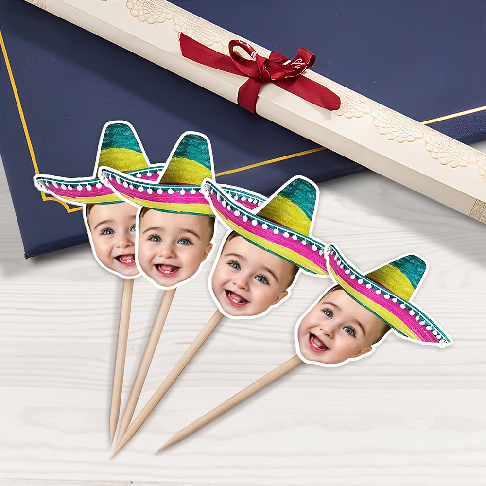 Custom Photo Mexican Fiesta Sombrero Maracas Birthday Decoration Party Cupcake Toppers HA75 892110