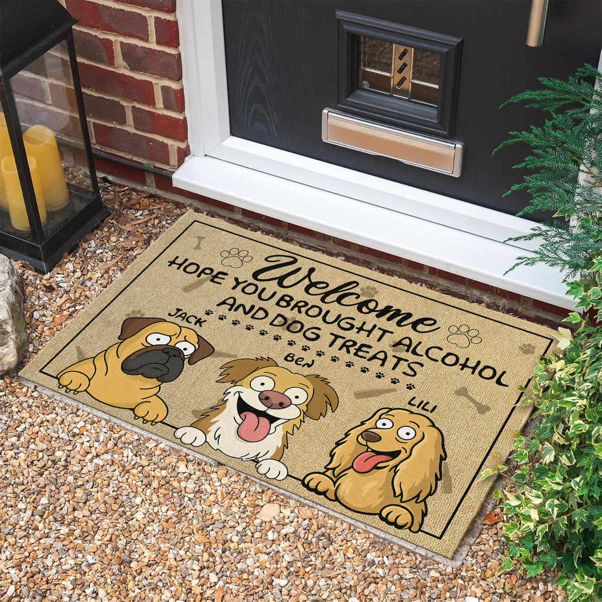 Brought Alcohol And Dog Treats Doormats Personalized Gift For Dog Lovers HO82 893684
