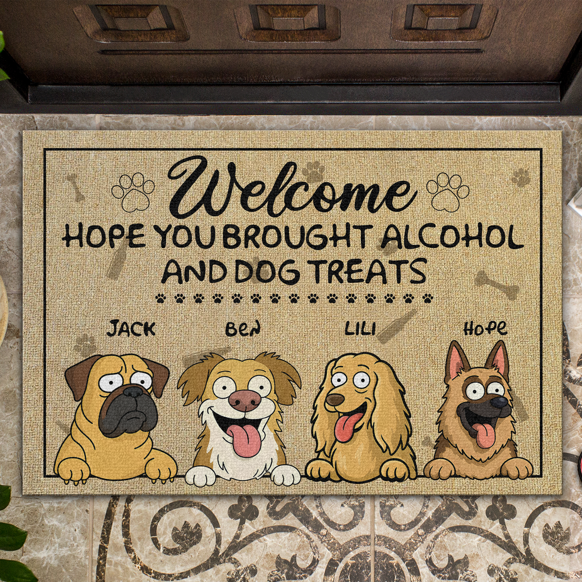 Brought Alcohol And Dog Treats Doormats Personalized Gift For Dog Lovers HO82 893684