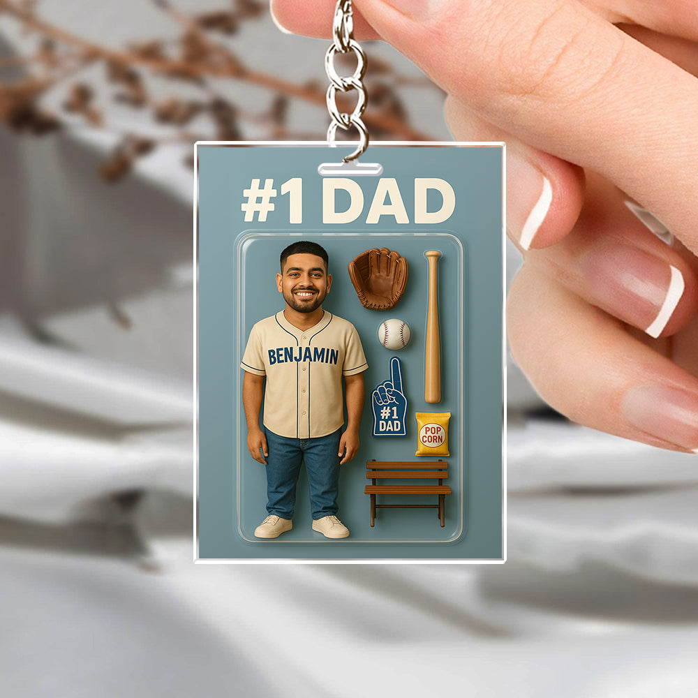 Custom Photo 3D Effect Baseball #1 Dad Figure Acrylic Keychain HO82 893906