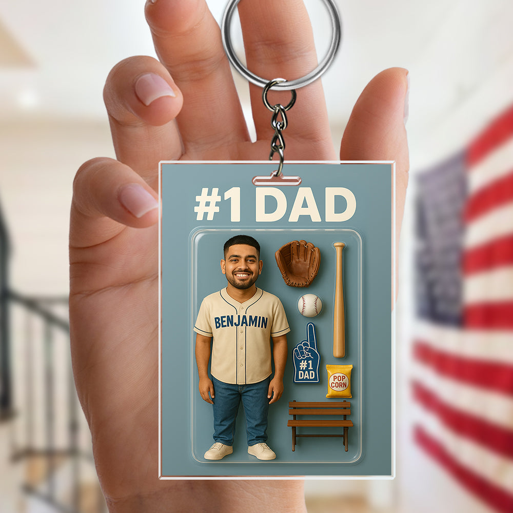 Custom Photo 3D Effect Baseball #1 Dad Figure Acrylic Keychain HO82 893906