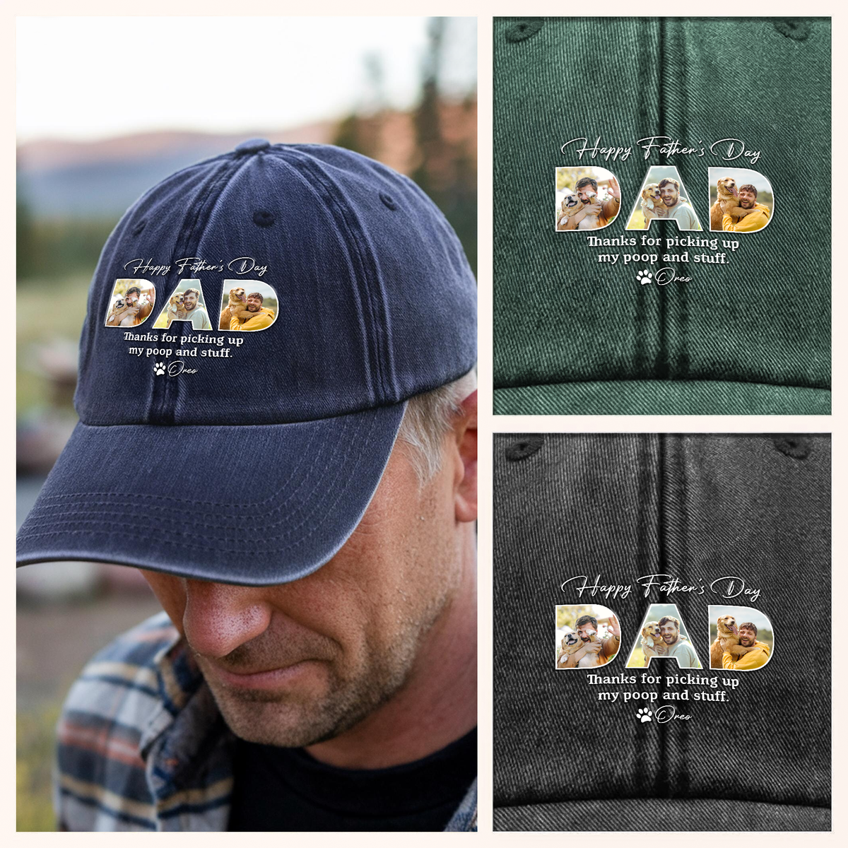 Custom Photo Thanks For Picking Up My Poop And Stuff Dog Washed Denim Baseball Cap HO82 893924
