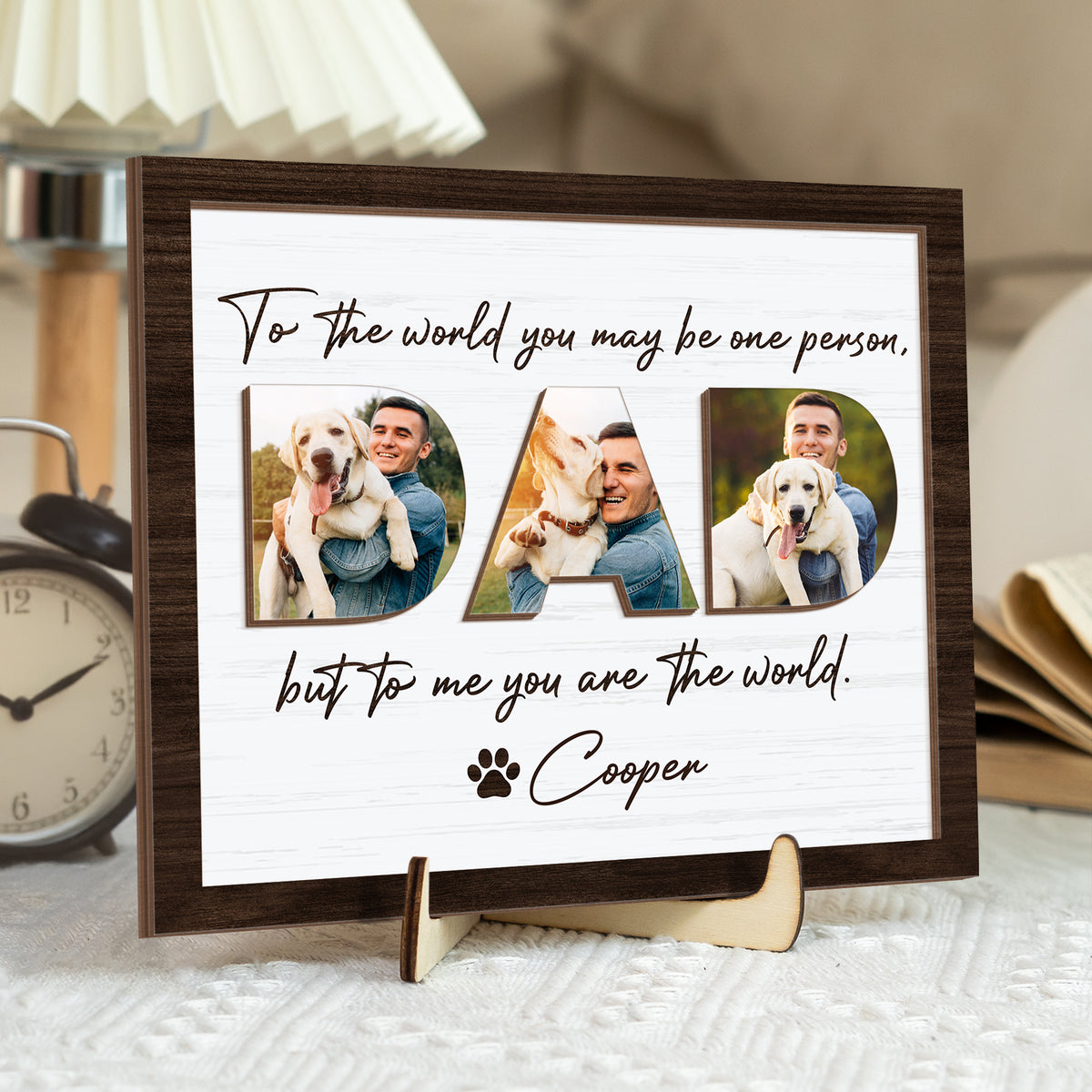 Upload Photo Happy Father's Day, Dog 2-Layered Wooden Plaque With Stand HA75 892518