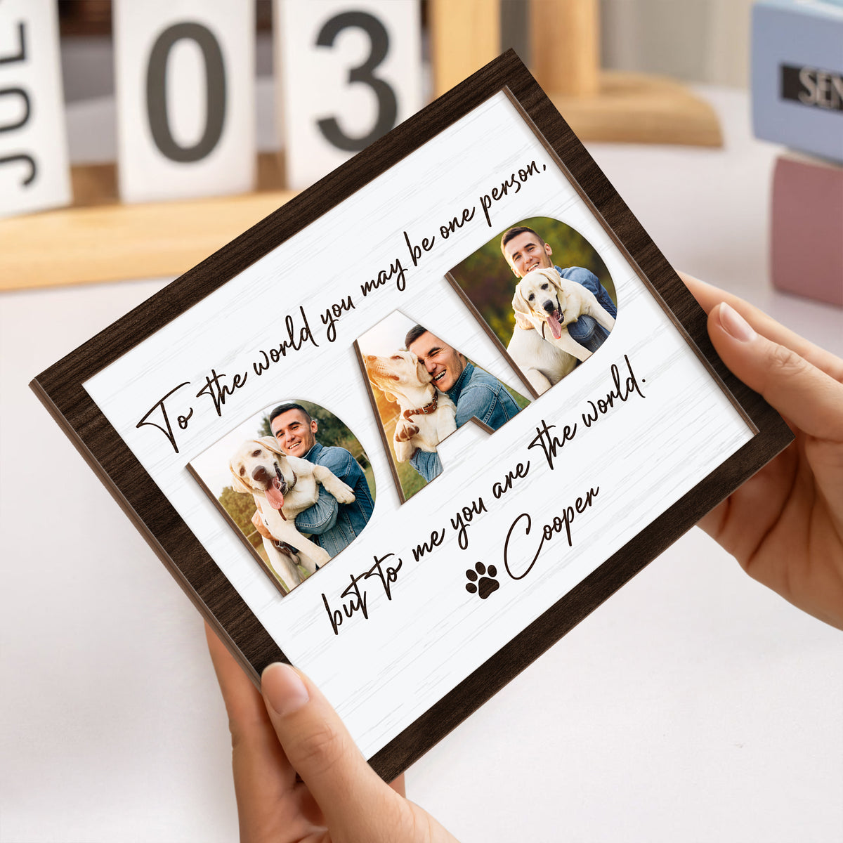 Upload Photo Happy Father's Day, Dog 2-Layered Wooden Plaque With Stand HA75 892518