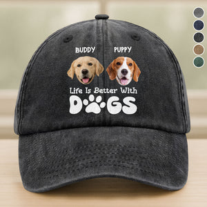 Custom Photo Life Is Better With Dogs Washed Denim Baseball Cap HA75 892582