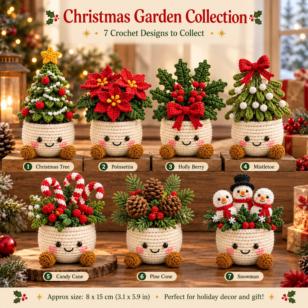 Christmas Plant Pot Crochet, Snowman Poinsettia Mini Xmas Holiday Decor Gift LM32 670261