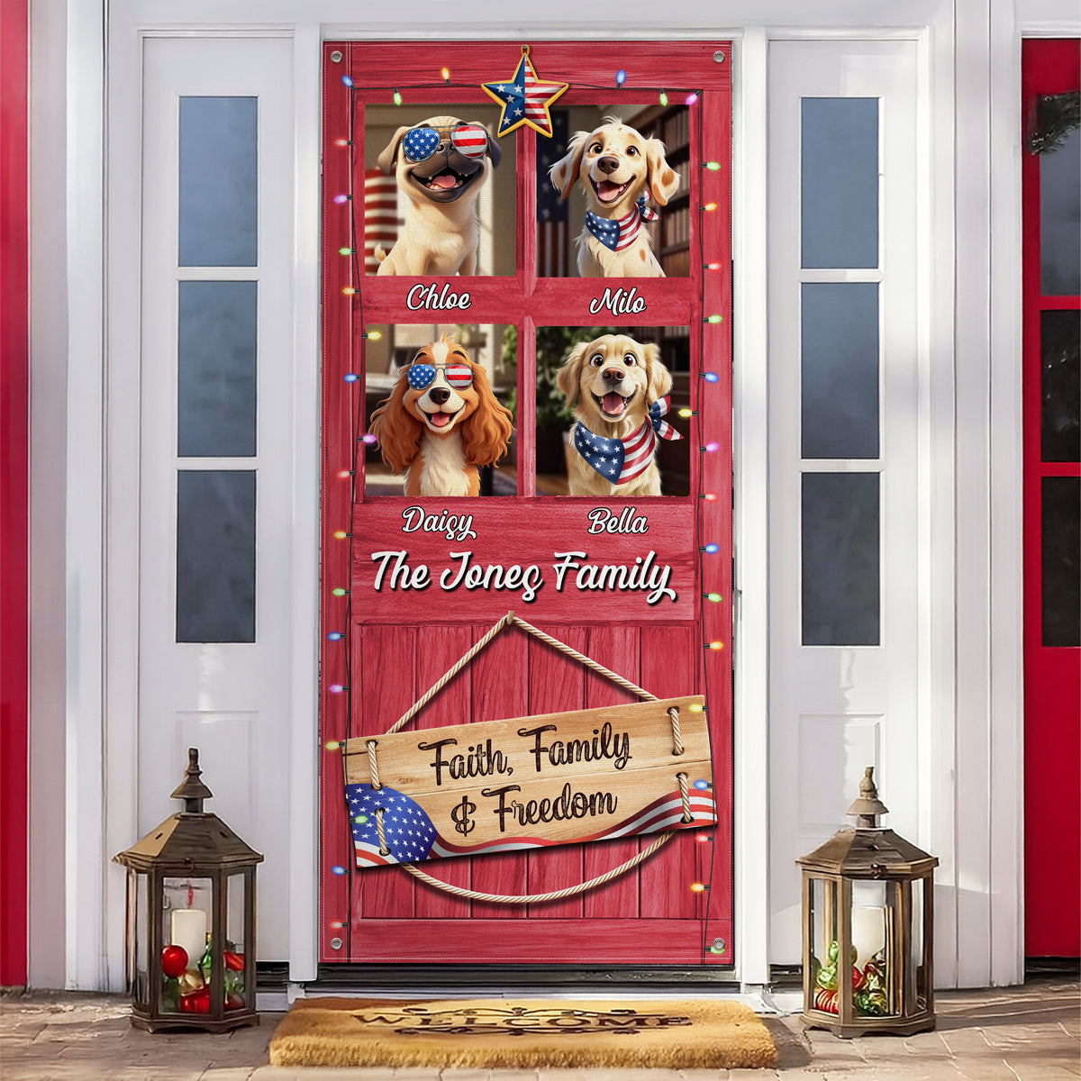 Custom America 3D Dog Faith, Family & Freedom - Independence Day Decoration Door Cover LM32 897977