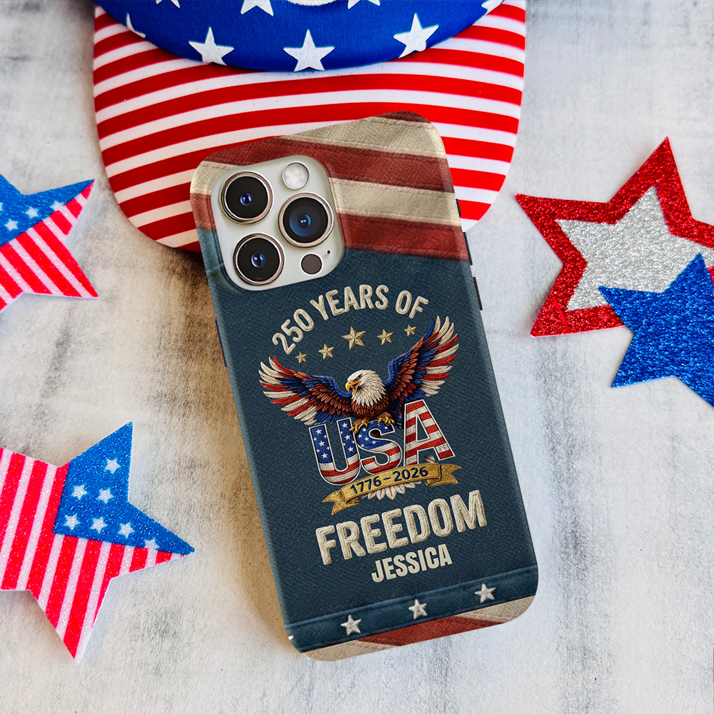 Personalized 250th Anniversary USA Patriotic Faux Pattern Phone Case Personalized 250th Anniversary USA Patriotic Faux Pattern Phone Case