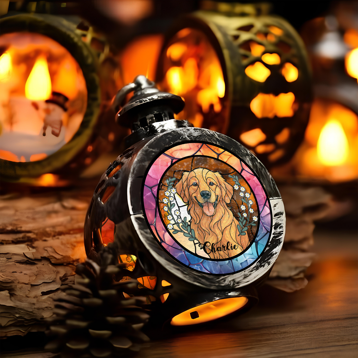 Custom Dog Portrait Photo With Memorial Candlelight Lantern Ornament HO82 900192