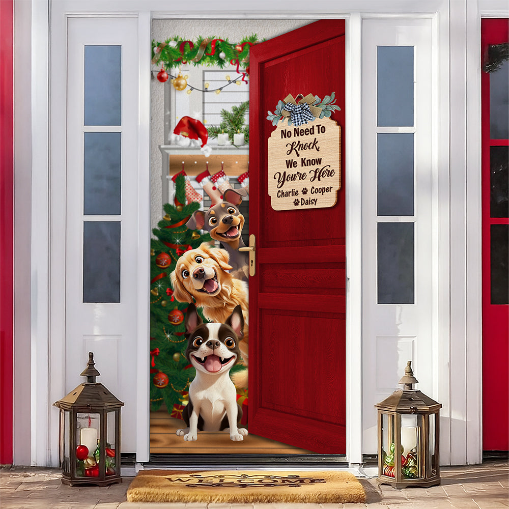 Custom Cute 3D Dog No Need To Knock We Know You're Here Door Cover LM32 897123