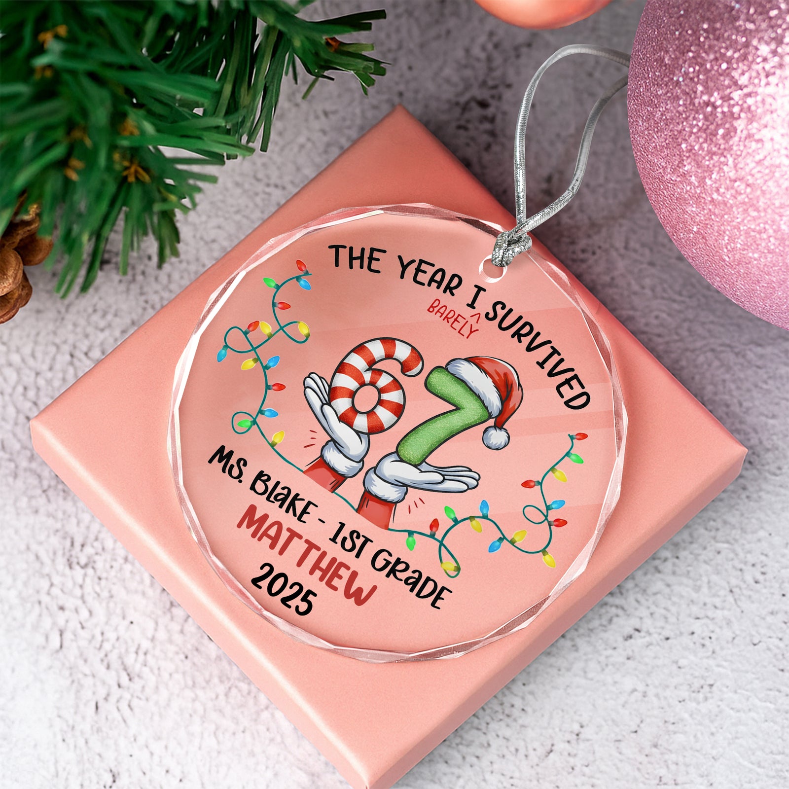 Personalized Funny Kids Six Seven Christmas Glass Ornament HA75 898304