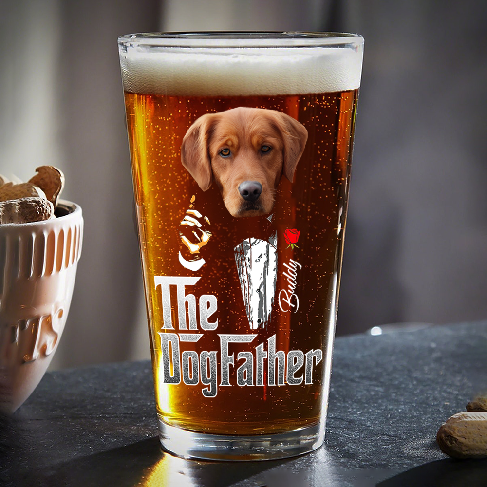 Custom Photo The Dogfather Gentlemen Print Beer Glass Personalized Gift For Dog Dad HO82 893864