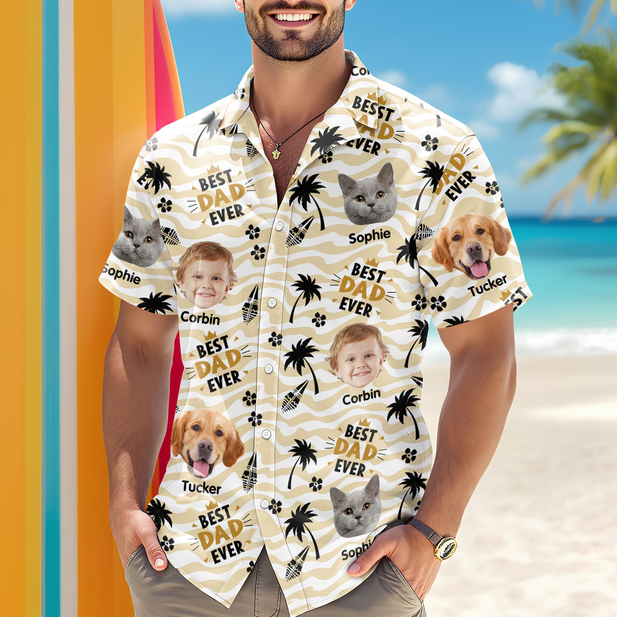 Custom Photo Stick Figures Best Dad Grandpa Ever Hawaii Shirt LM32 893711