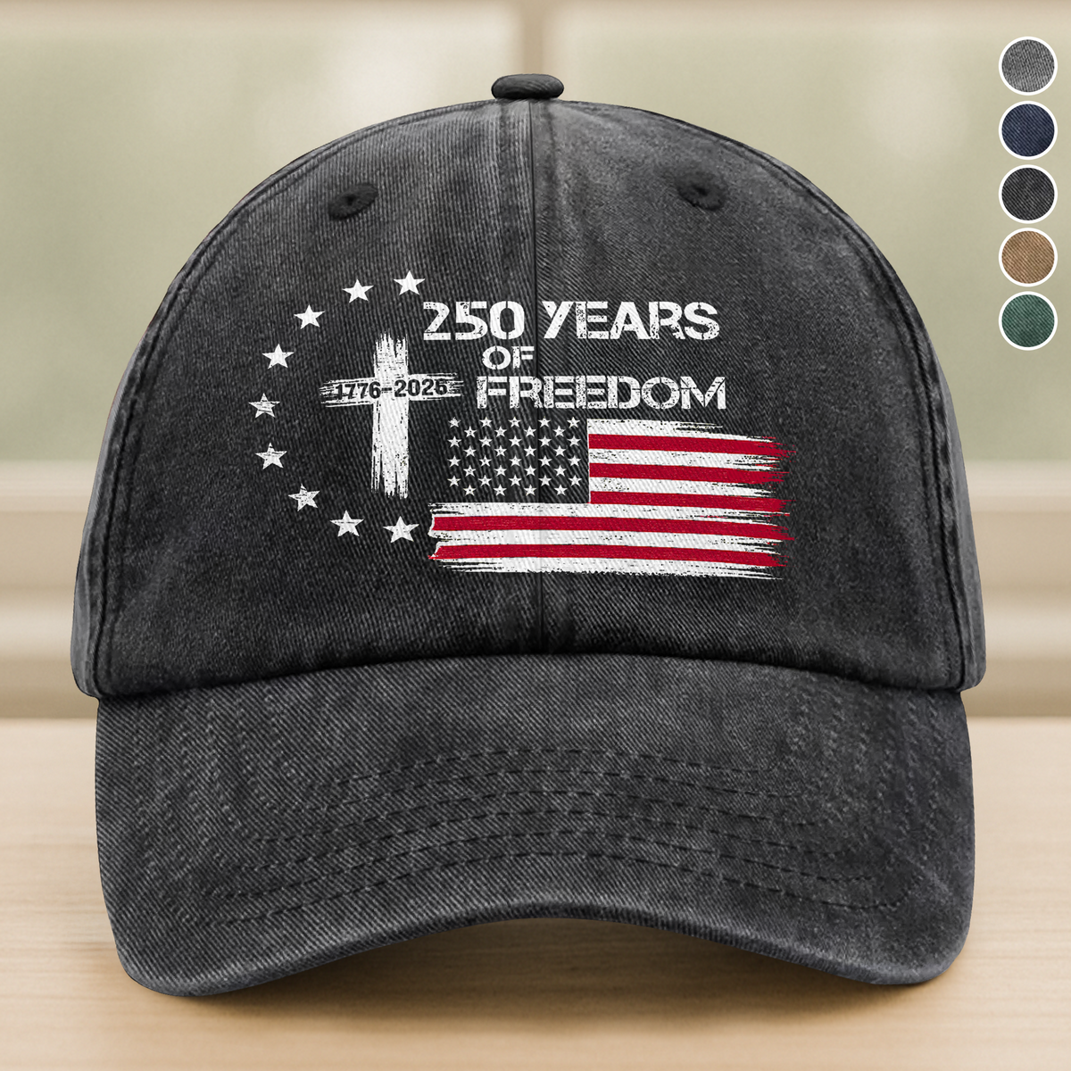 250 Years Of Freedom America 1776 - 2026 Vintage Washed Denim Baseball Cap CH07 910722