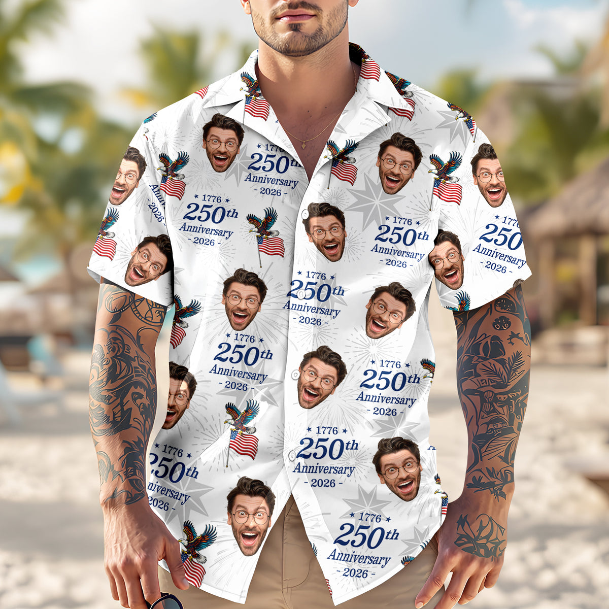 Custom Photo USA 250 Anniversary 1776-2026 Hawaiian Shirt HO82 902050