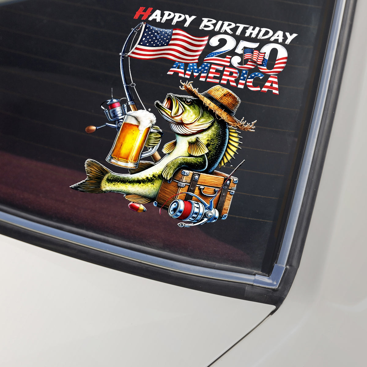 Happy Birthday 250 America Patriotic Fishing - Bass Fisherman Car Window Decal Sticker LM32 899163