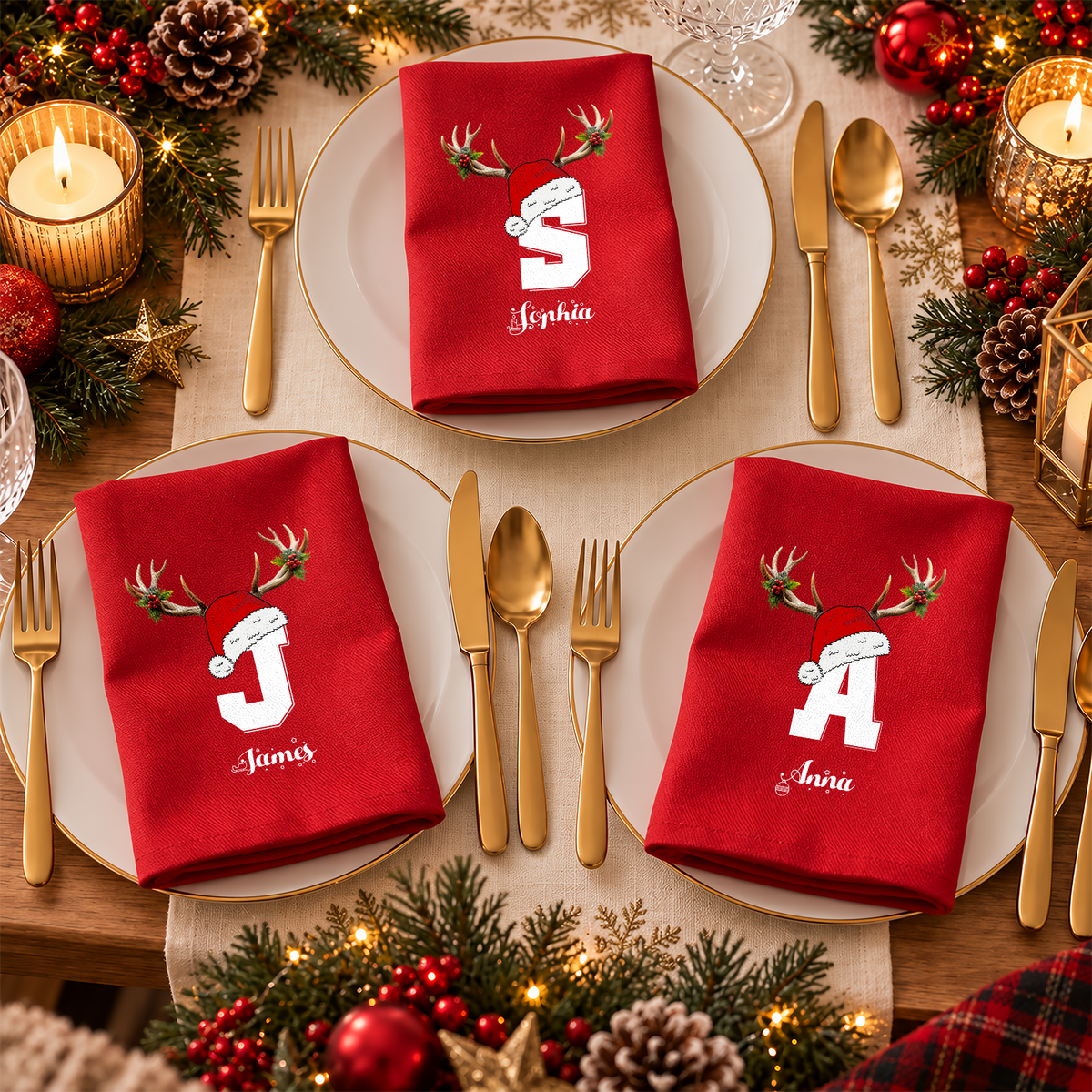 Personalized Initial Letter Christmas Reusable Cotton Napkin HO82 903726