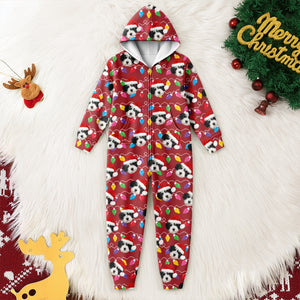 Custom Dog Face Photo With Colorful Christmas Lights Onesie Pajamas HO82 900200