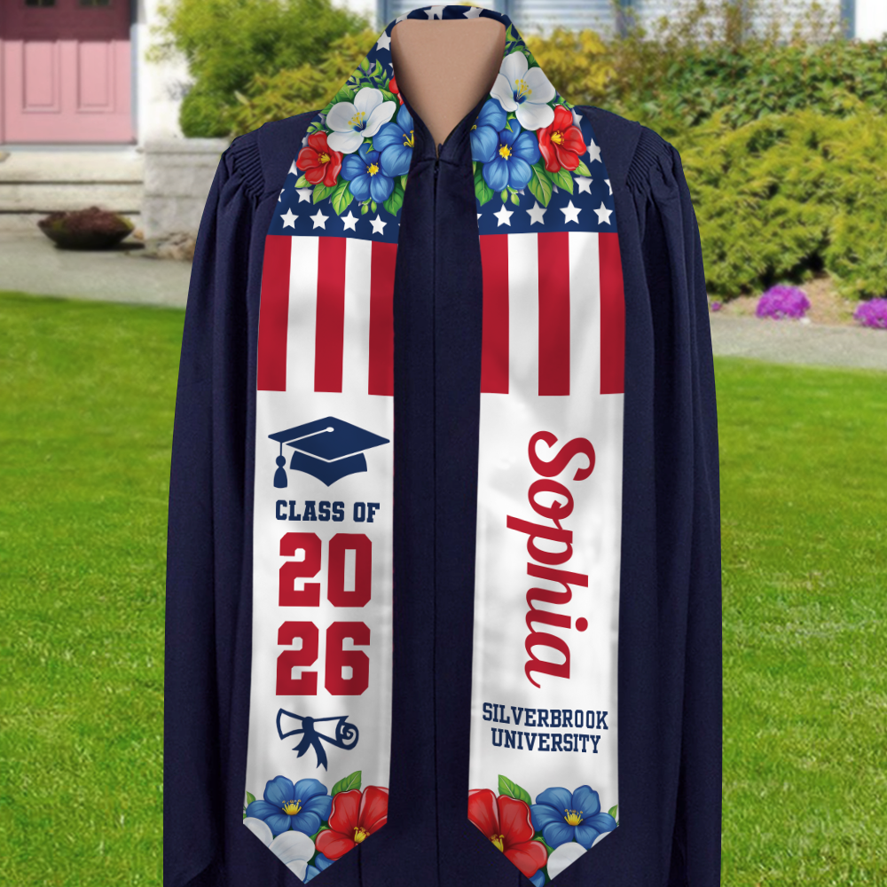 Personalized Amerian Flag Class of 2026 Graduation Stoles HA75 920830