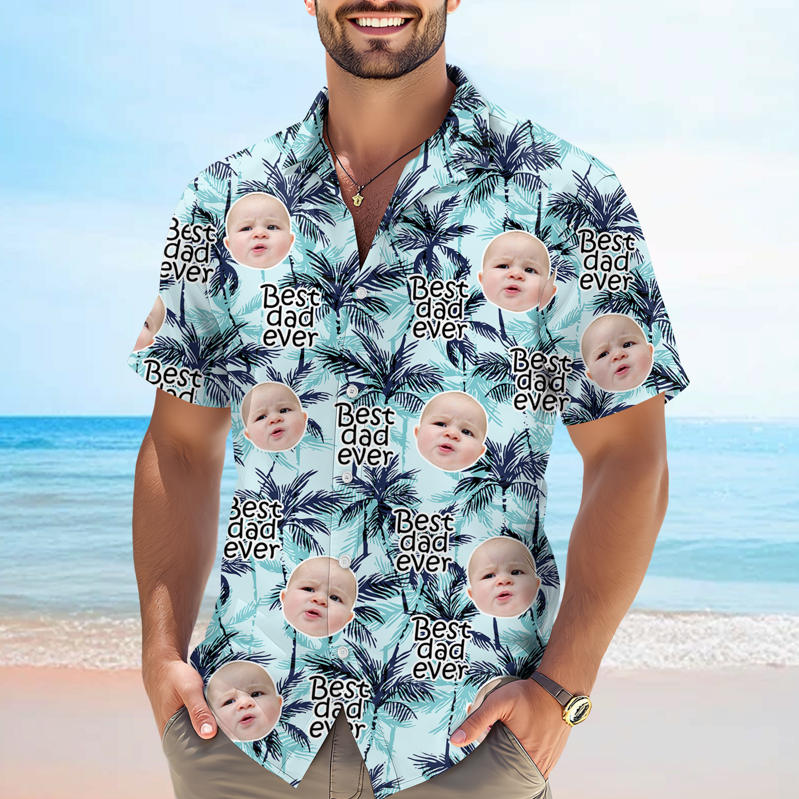Custom Photo Best Dad Ever Tropical Pattern Hawaiian Shirt - Personalized Gift for Dad CH07 911568