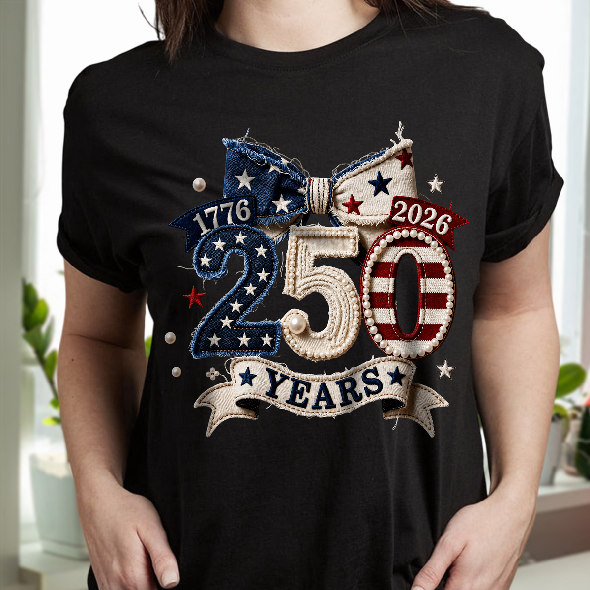 1776–2026 Patriotic 250 Years Independence Day Embroidered Effect Dark Shirt LM32 668913