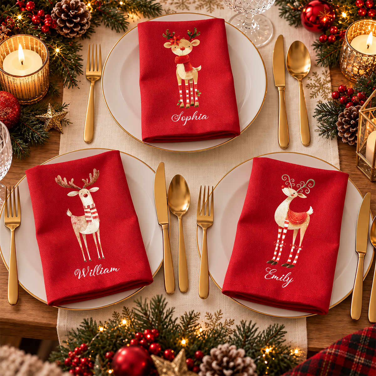 Personalized Reindeer Reusable Cotton Napkin Christmas Decor HA75 919386