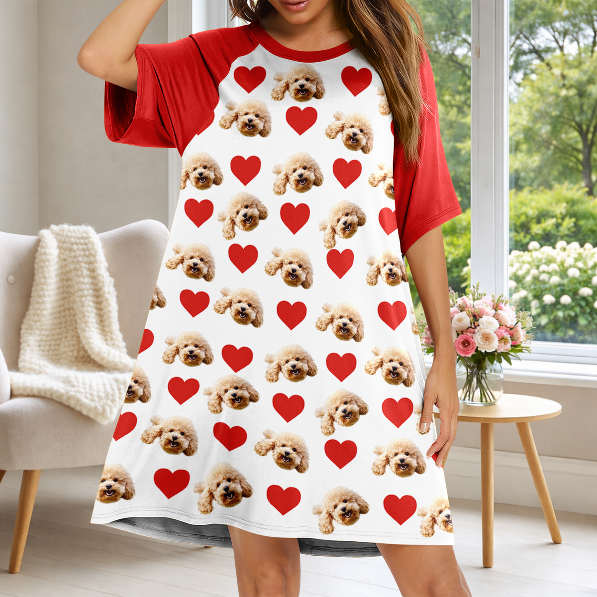Custom Dog Cat Photo With Icon Raglan Nightgown Gift For Mom TH10 169479