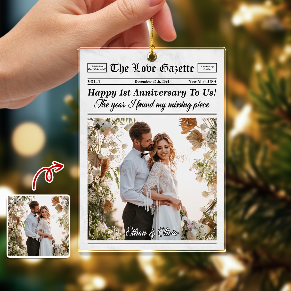 Custom Photo The Love Gazette Acrylic Ornament Christmas Gift For Couple HO82 894676