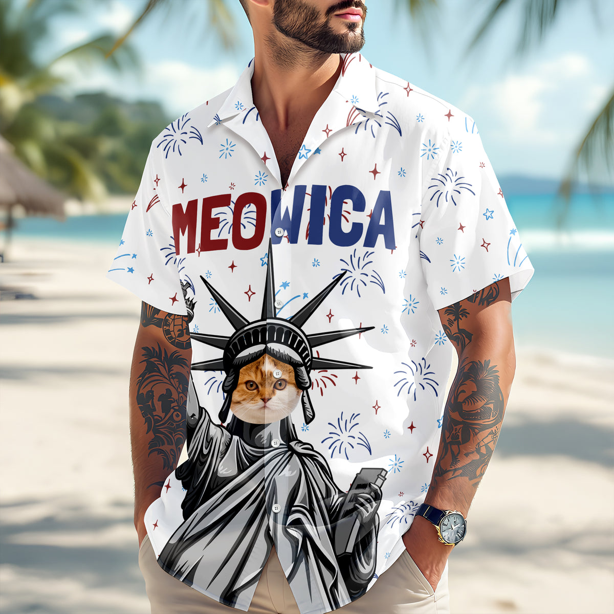 Custom Cat Photo Meowica Hawaii Shirt TH10 169433