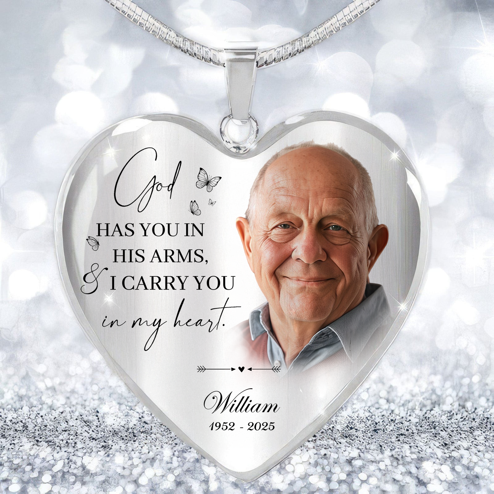 Custom Photo God Has You In His Arms, I Carry You In My Heart Memorial Necklace LM32 899389