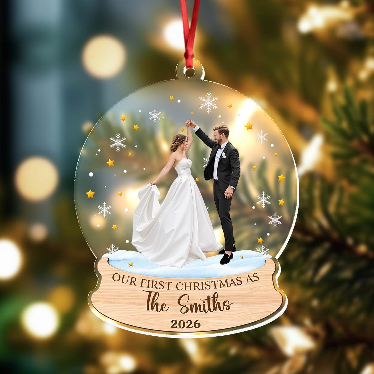 Custom Photo Our First Christmas As Acrylic Ornament, Personalized Newlywed Keepsake HA75 919080