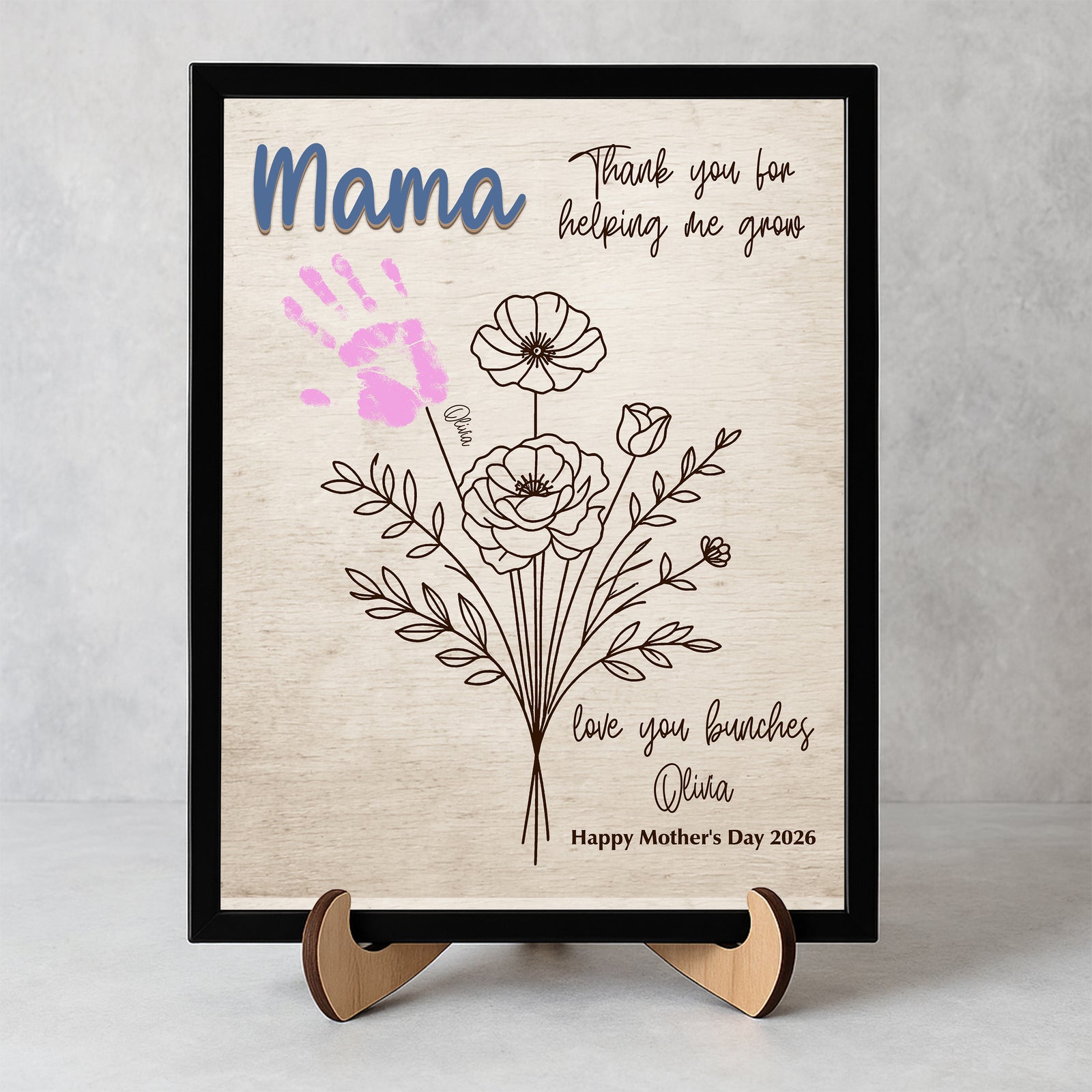 Personalized Handprint DIY Sign 2-Layered Wooden Plaque With Stand Gift For Mother's Day CH07 910832